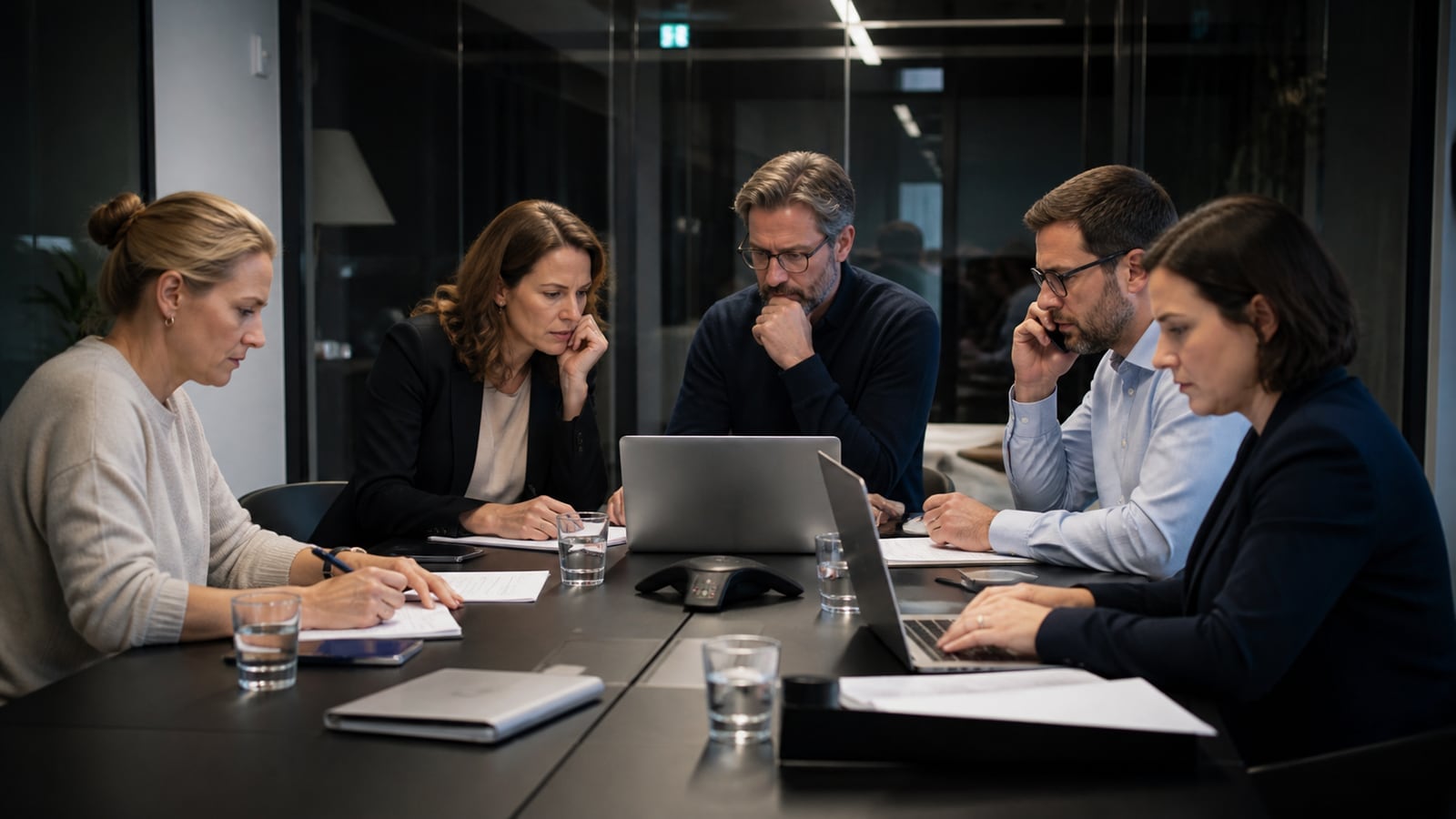Kommunikationsteam bereitet ruhig ein Krisenstatement vor