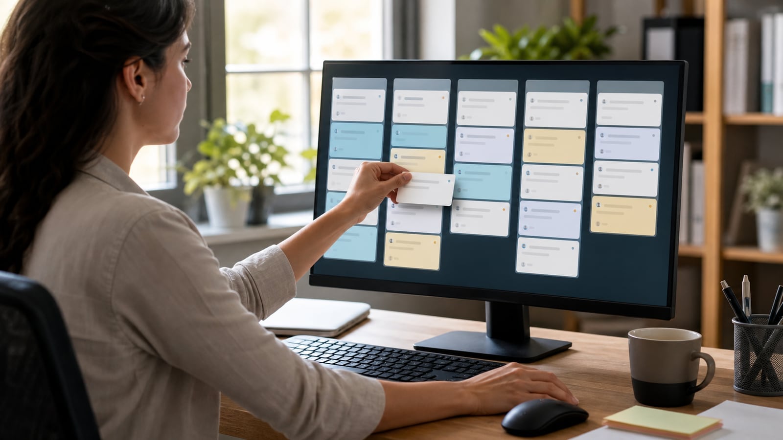 Supportmitarbeiter ordnet Serviceanfragen in einen Workflow